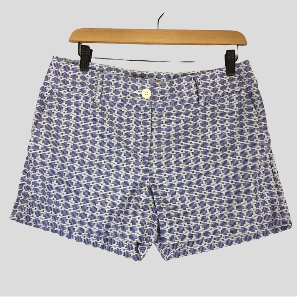 Loft 4" Short Shorts Womens Size 4 Blue White Geometric Pattern 100% Cotton